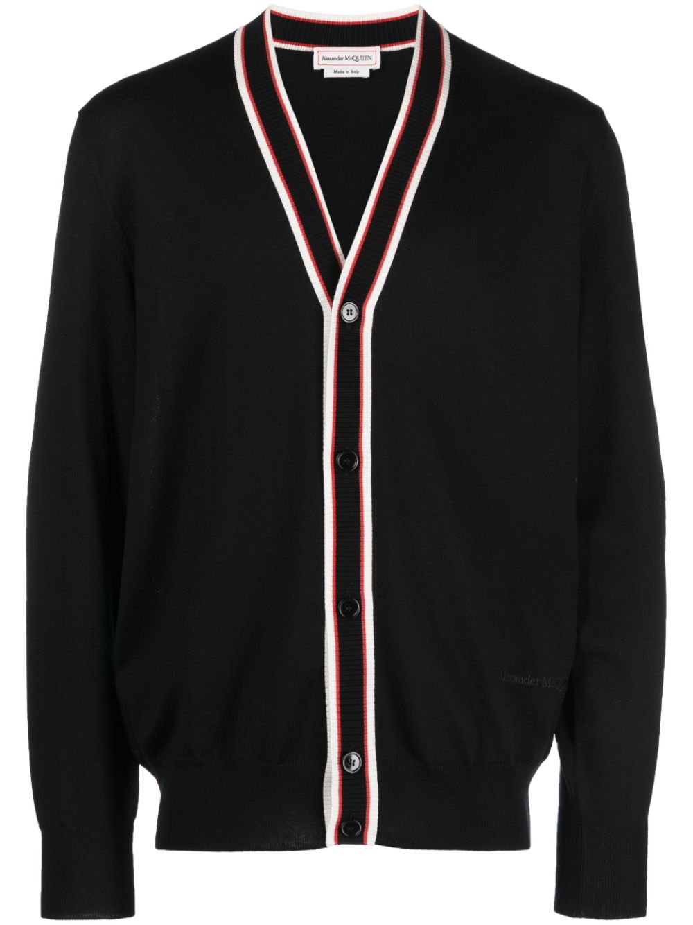 Striped-edge V-neck cardigan - Black