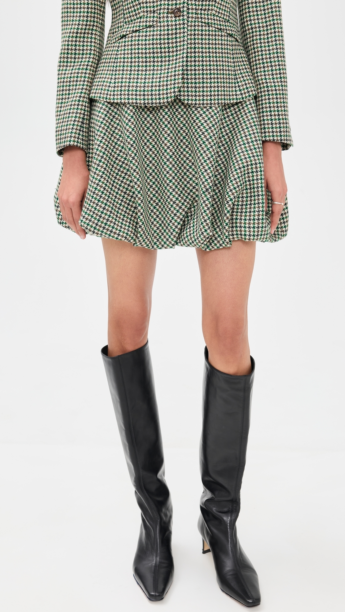 Houndstooth Bubble Skirt Cream/Forest