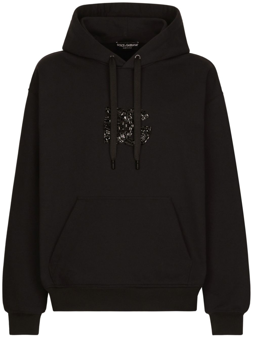 Rhinestone-embellished cotton hoodie - Black