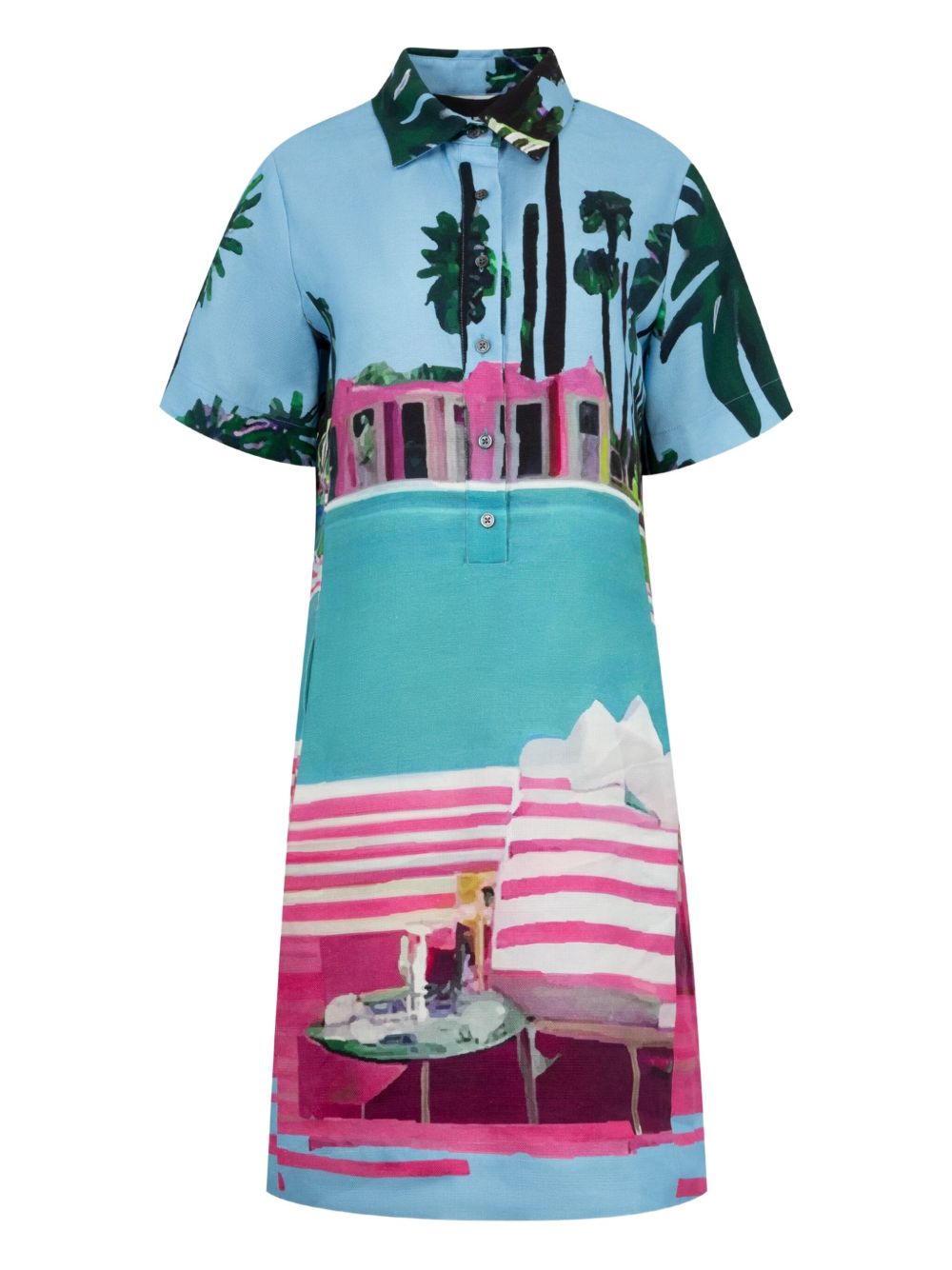 Tropical-print shirt mini dress - Blue