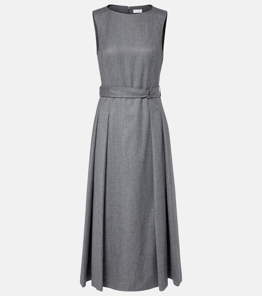 Belted virgin wool midi dress
