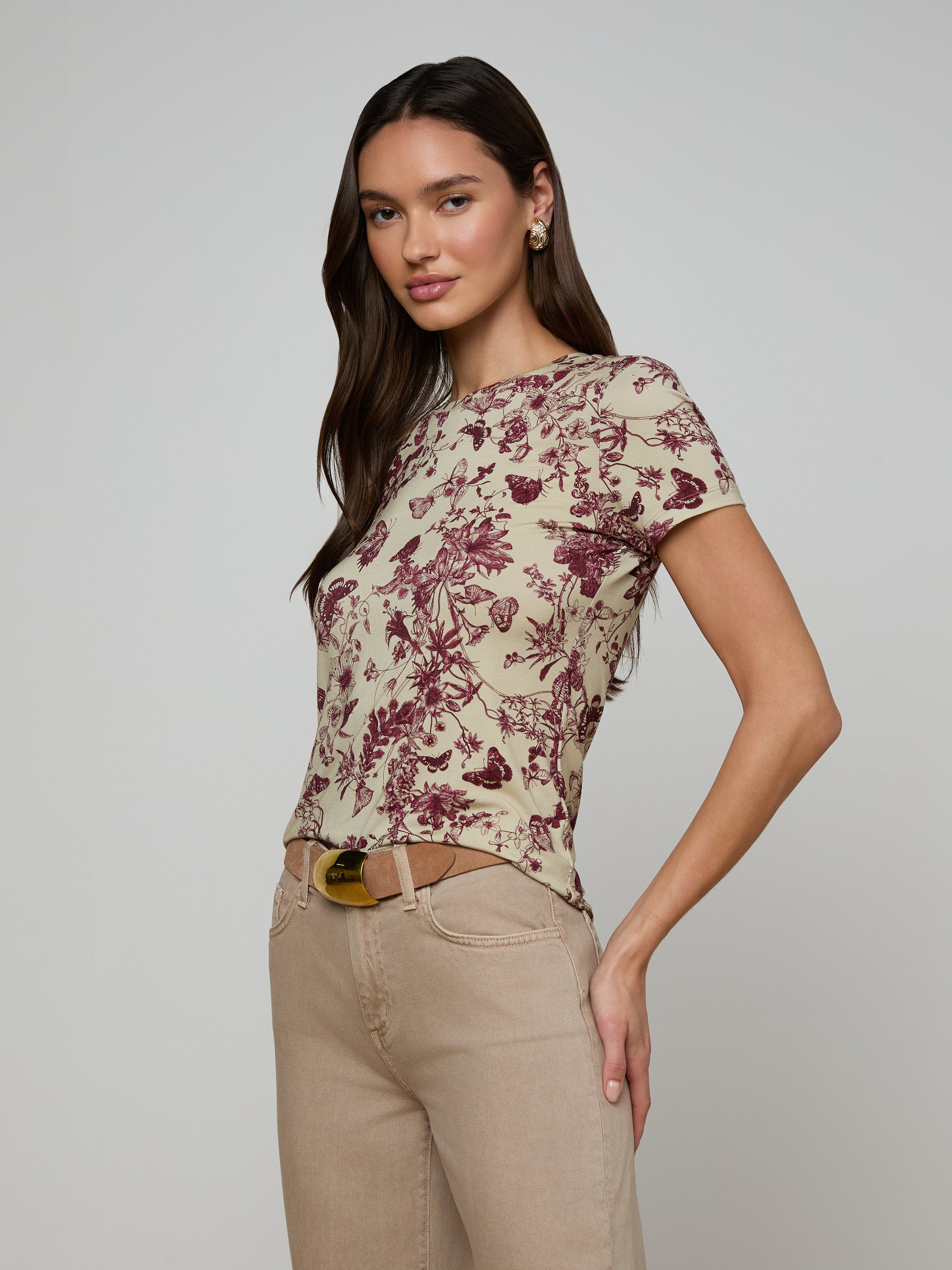 Ressi Fitted T-Shirt In Tan/truffle Butterfly Toile