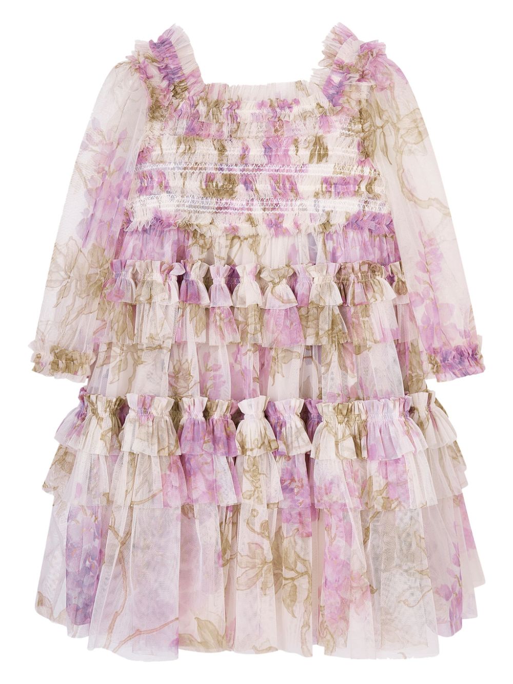 Wisteria floral-print ruffled dress - Neutrals