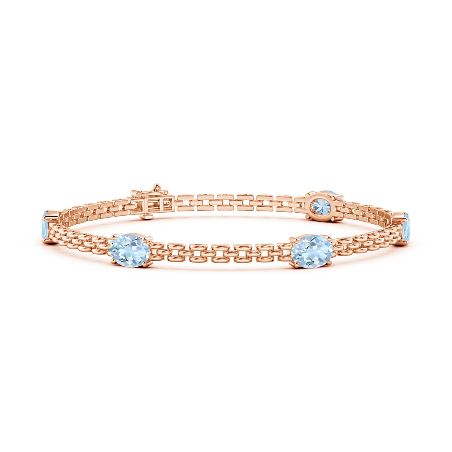 Angara 3.0 Carats Five Stone Oval Aquamarine Station Link Bracelet in 14K Rose Gold