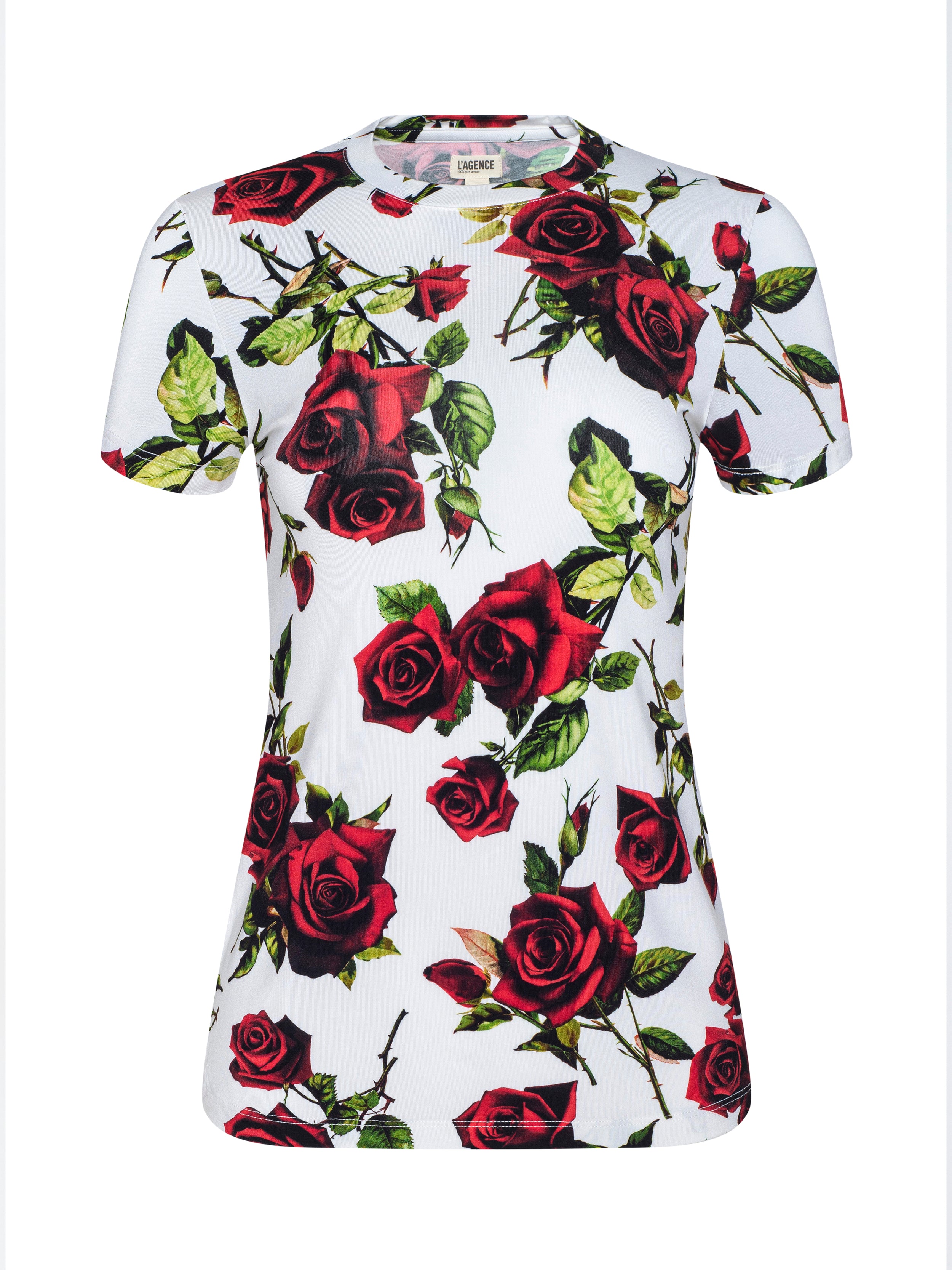 Ressi Fitted T-Shirt In White/red Romantic Rose