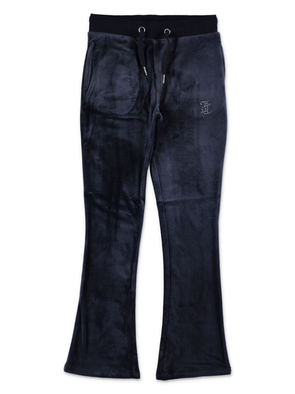 Diamanté velour bootleg track pants - Blue