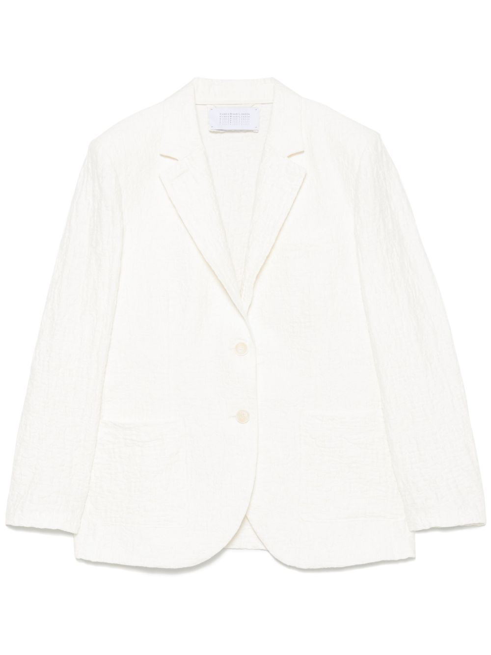 Crinkled Shoulder-Pad Cotton Blend Blazer — White