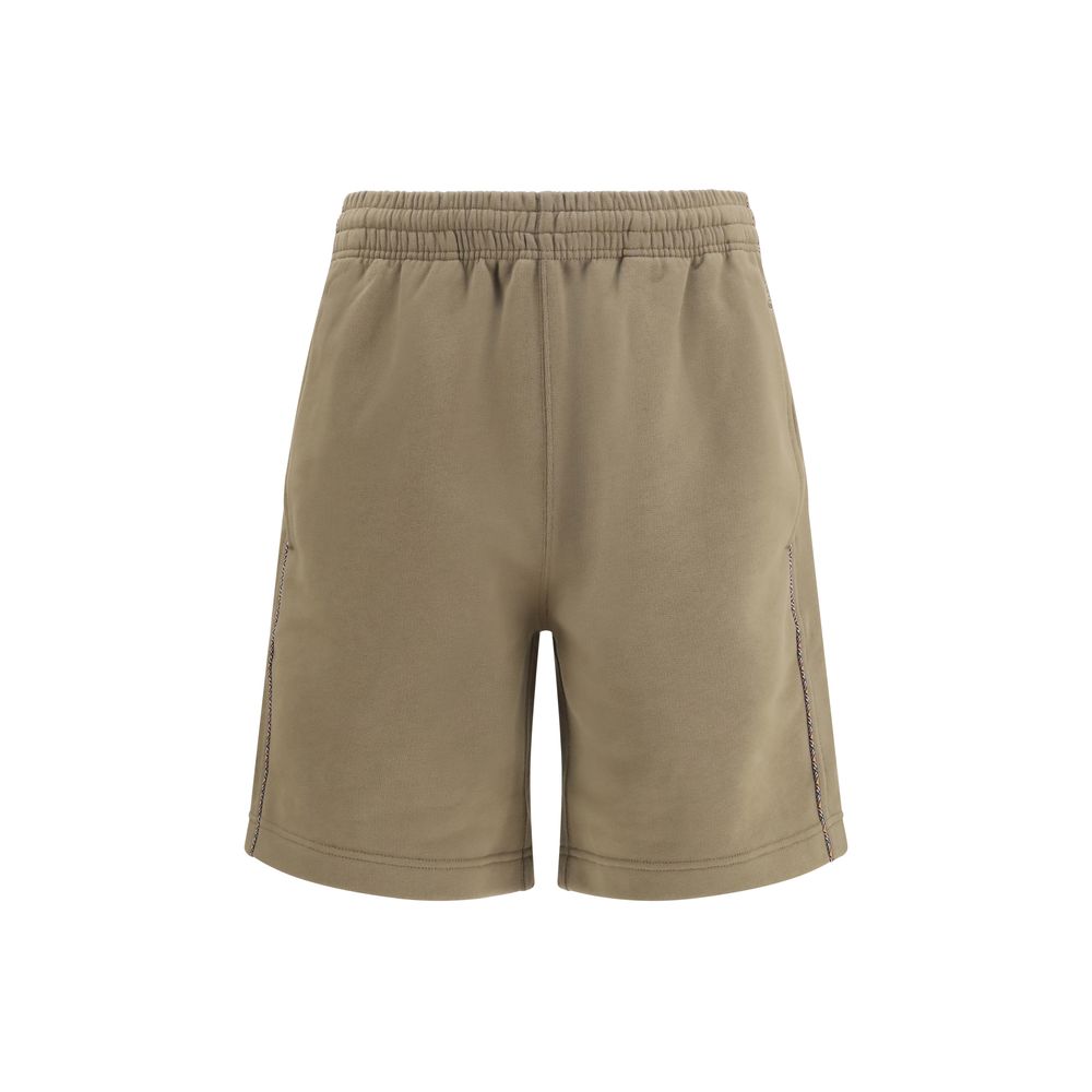 Cotton Check-Trim Bermuda Shorts — Brown