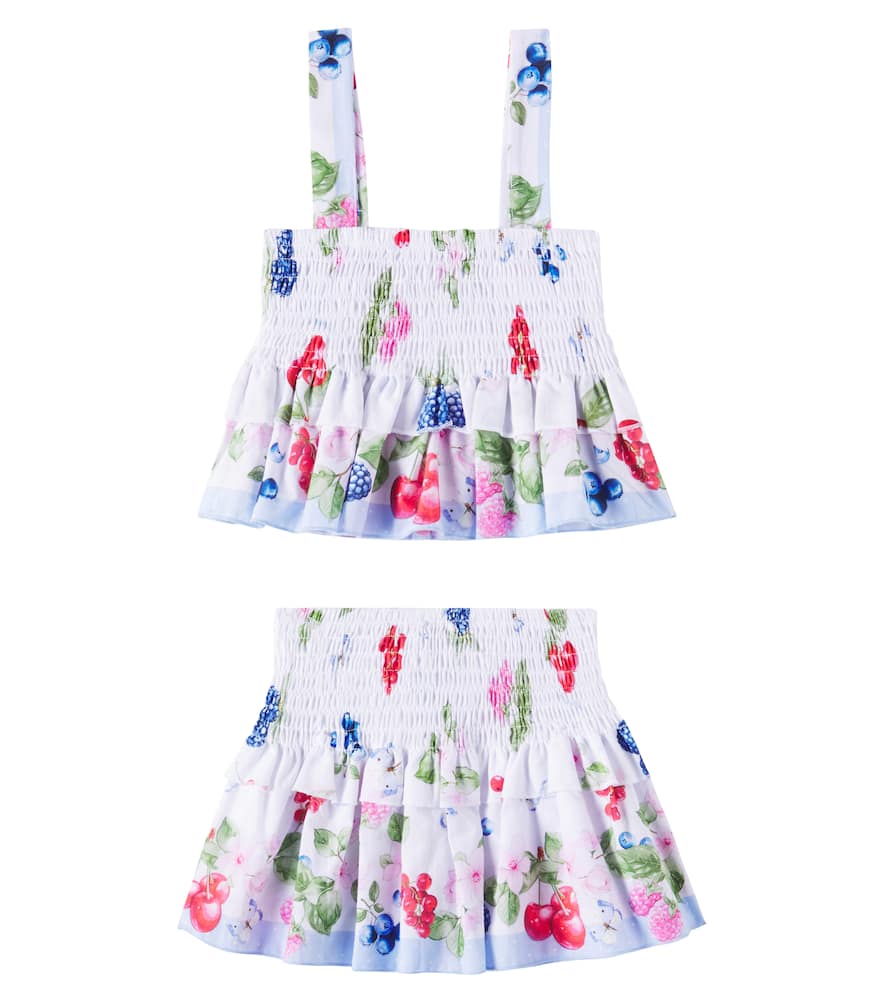 Floral ruffled cotton top and skirt set