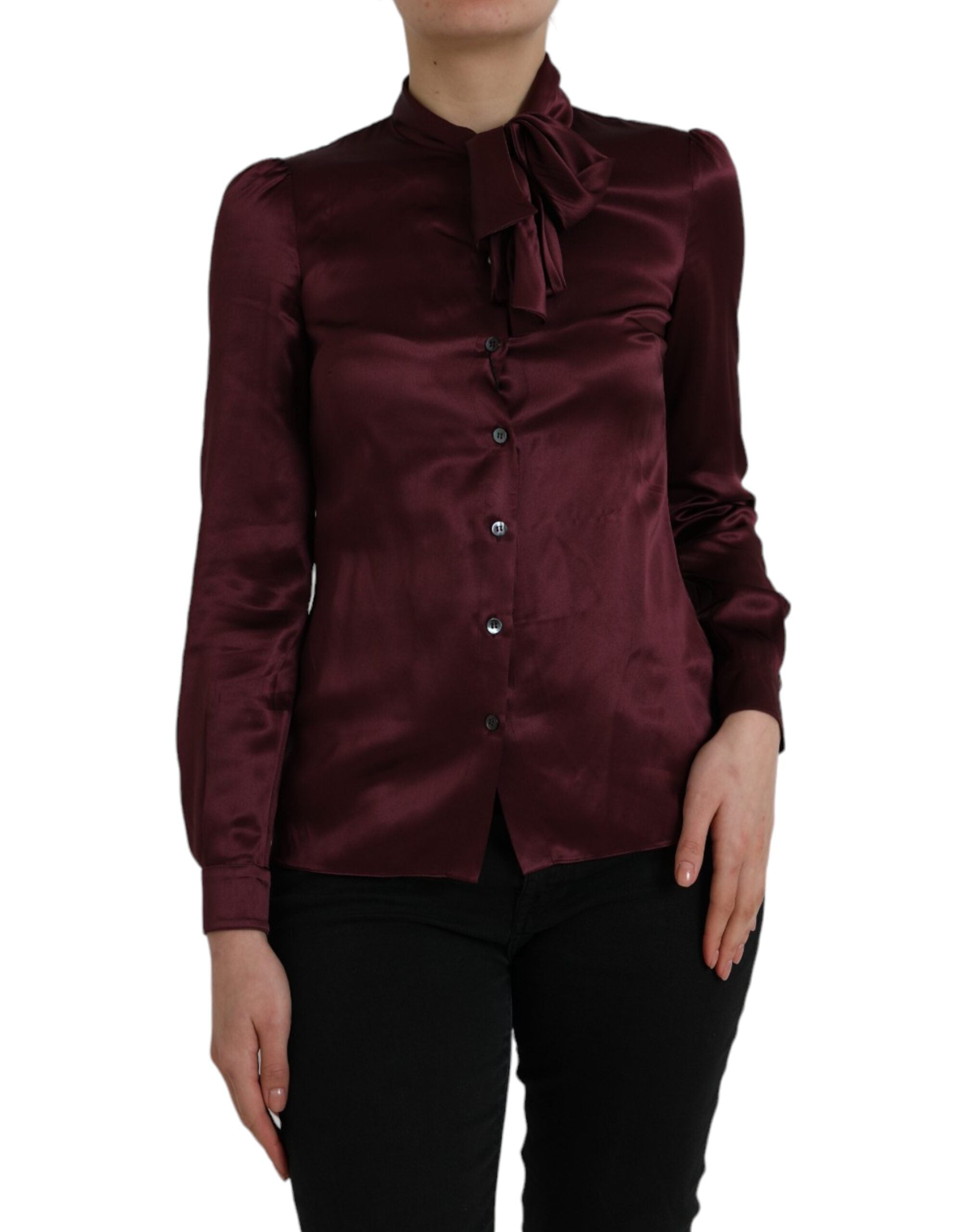 Ascot Collar Silk Blouse — Maroon