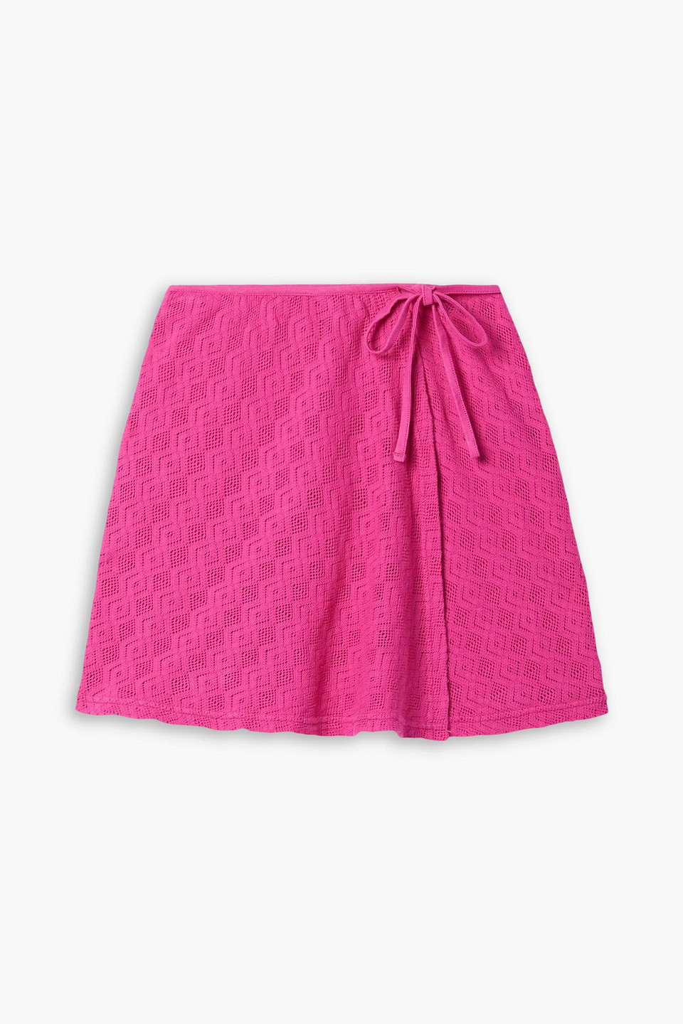 Pointelle-knit cotton mini wrap skirt