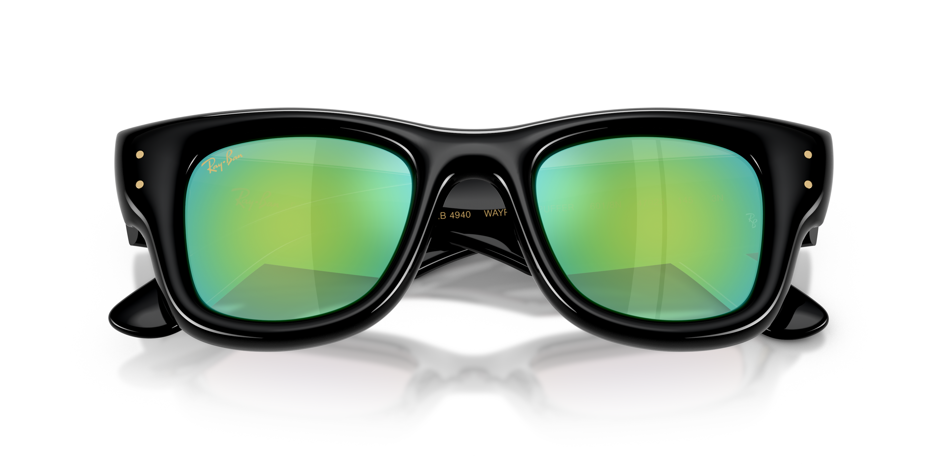 Ray - Ban Unisex Ray - Ban RB4940 WAYFARER PUFFER 601/8N Gafas de sol Nylon Negro Verde Cuadrada Espejo