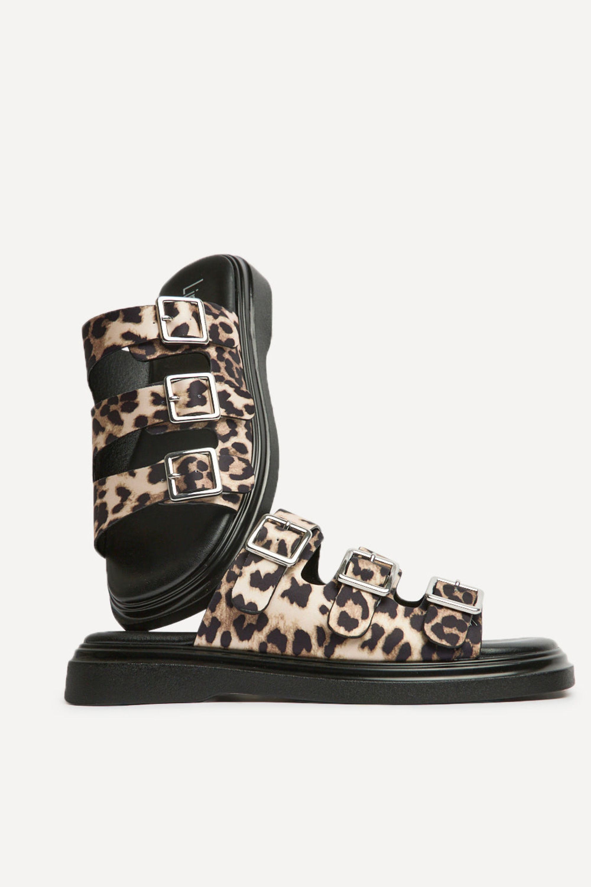 Linzi Satellite Leopard Print Flat Sandals In Brown
