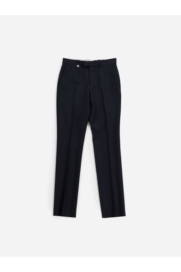 High-Waist Wool Trousers — Navy