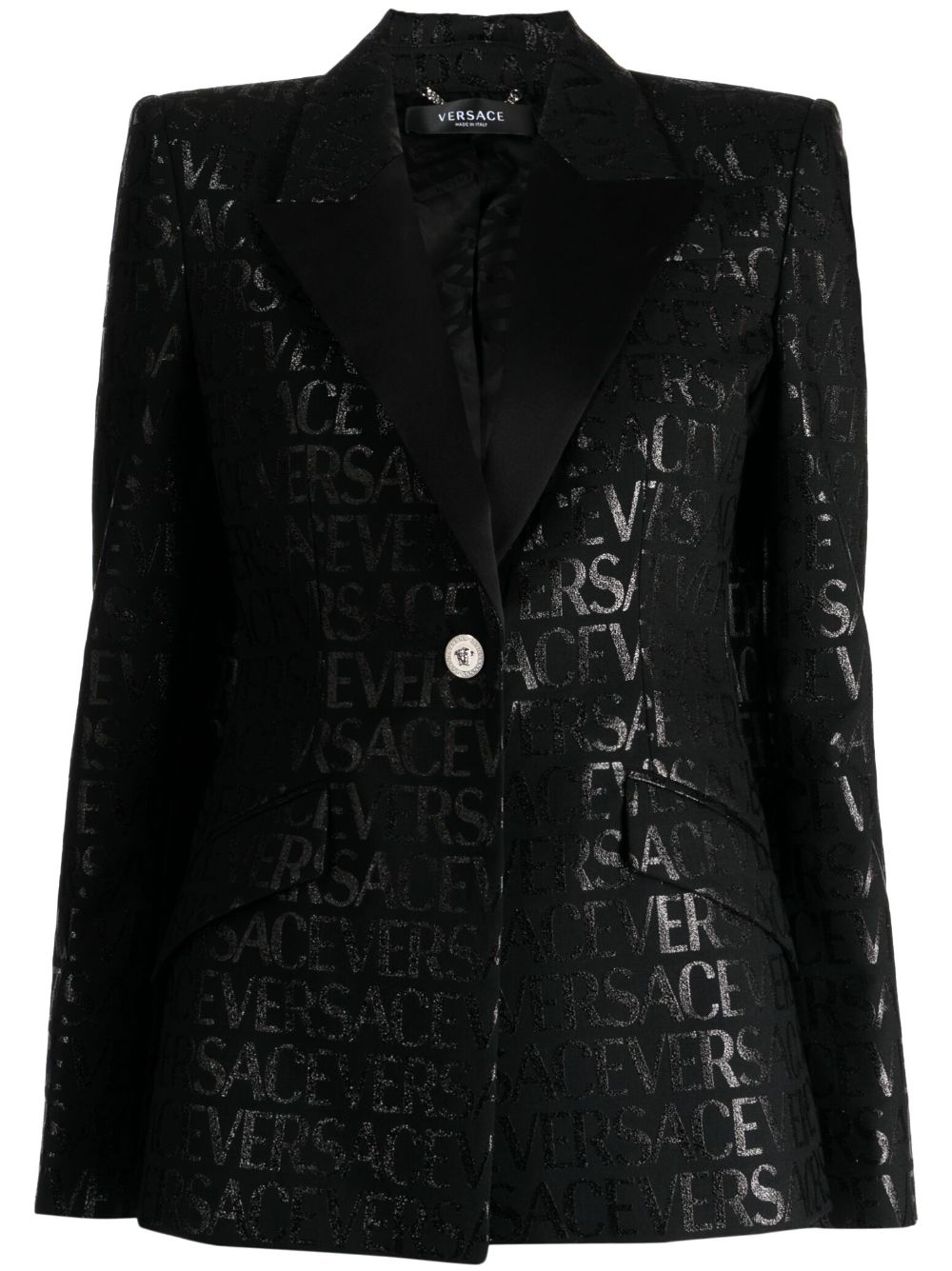 Logo-jacquard single-breast blazer - Black