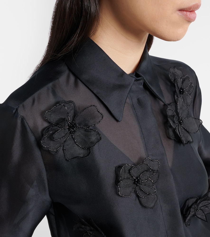Agi embellished floral-appliqué silk blouse