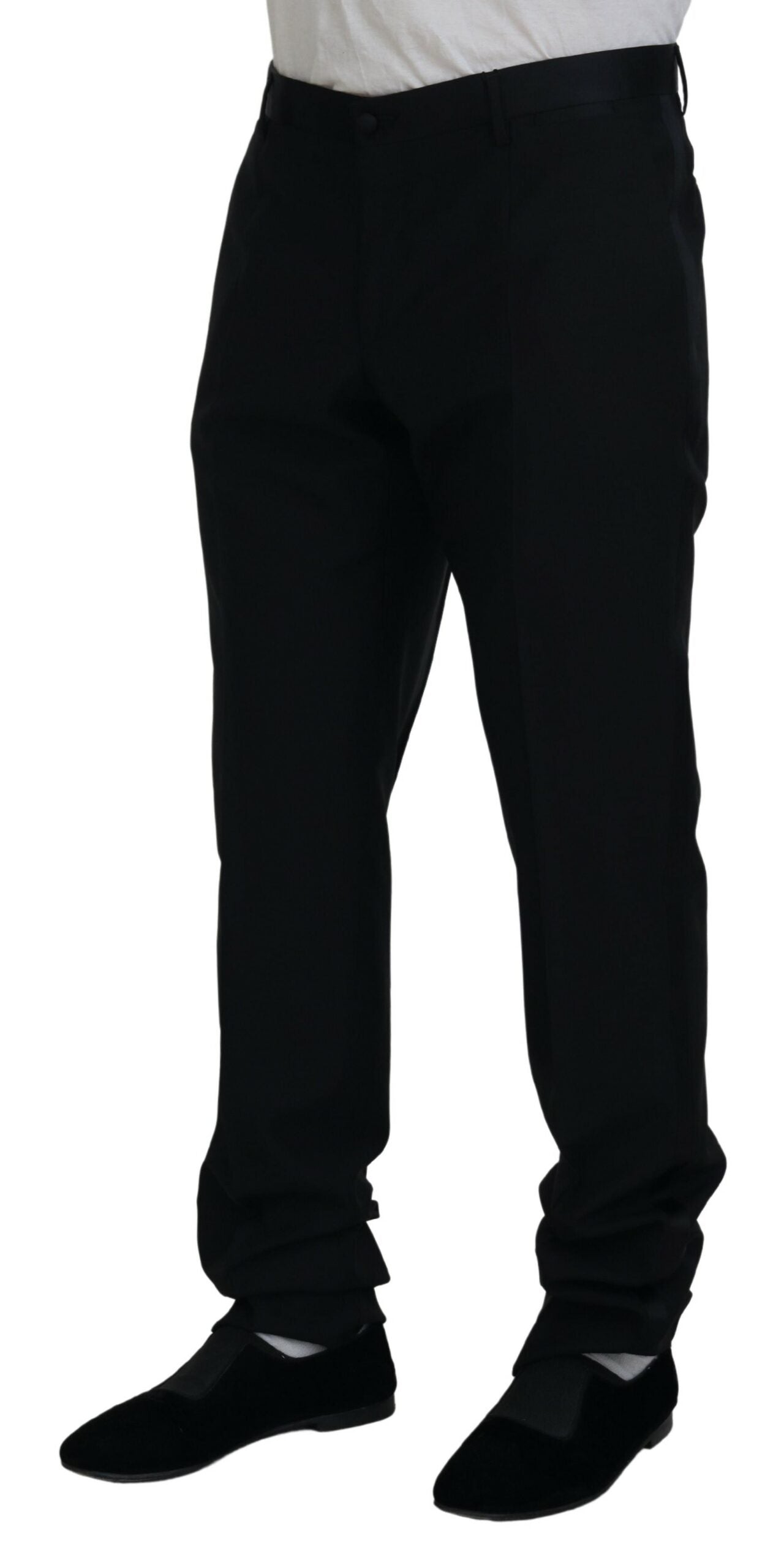 Wool-Silk Blend Trousers — Black