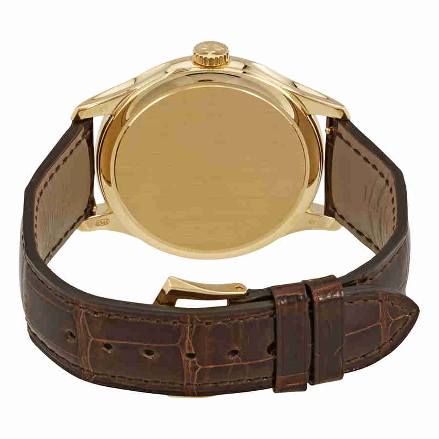 Calatrava Ivory Dial 18kt Yellow Gold Brown Leather Mens Watch 5227J-001