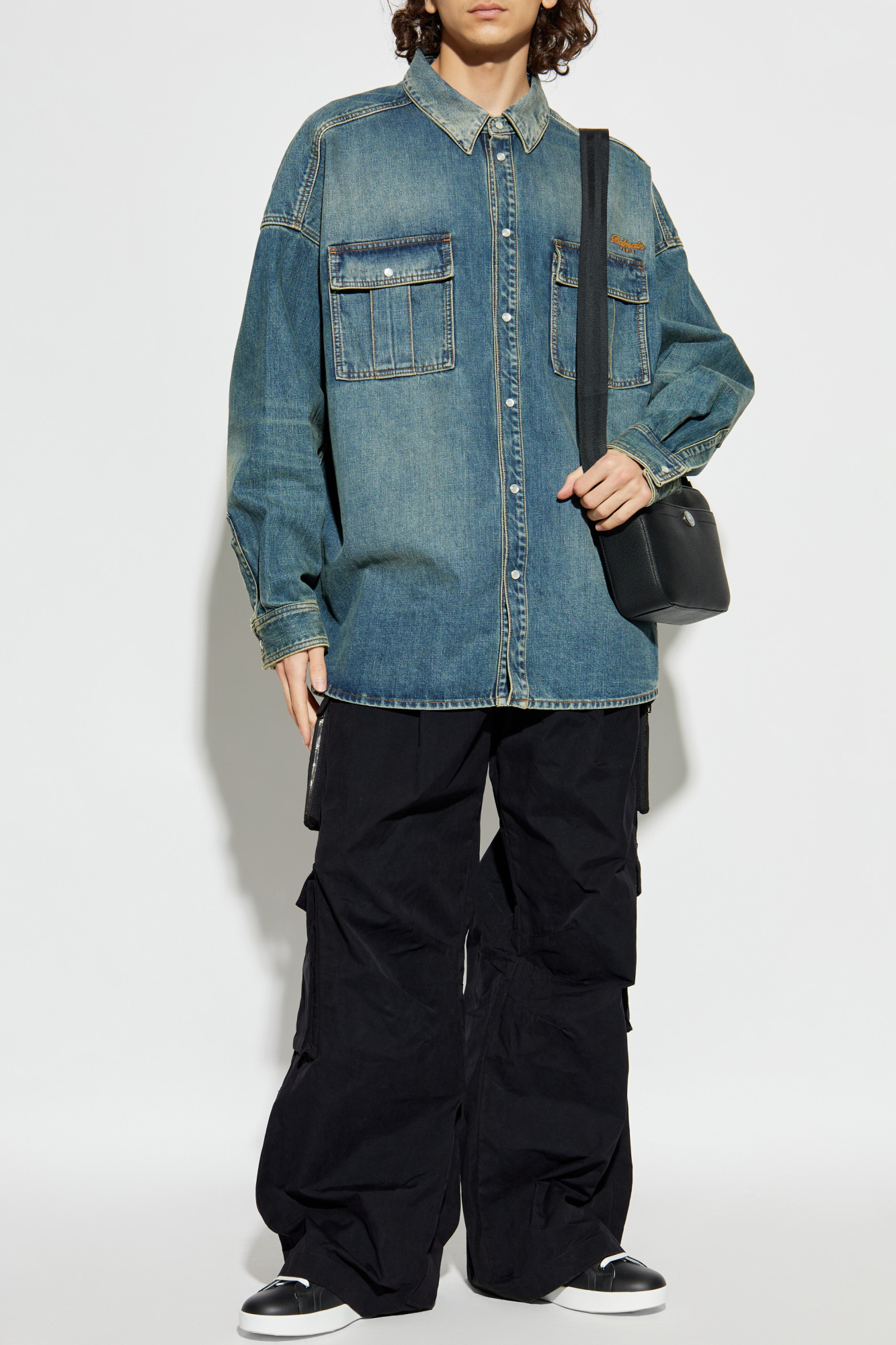 Denim Shirt With Logo, Men's, Blue
