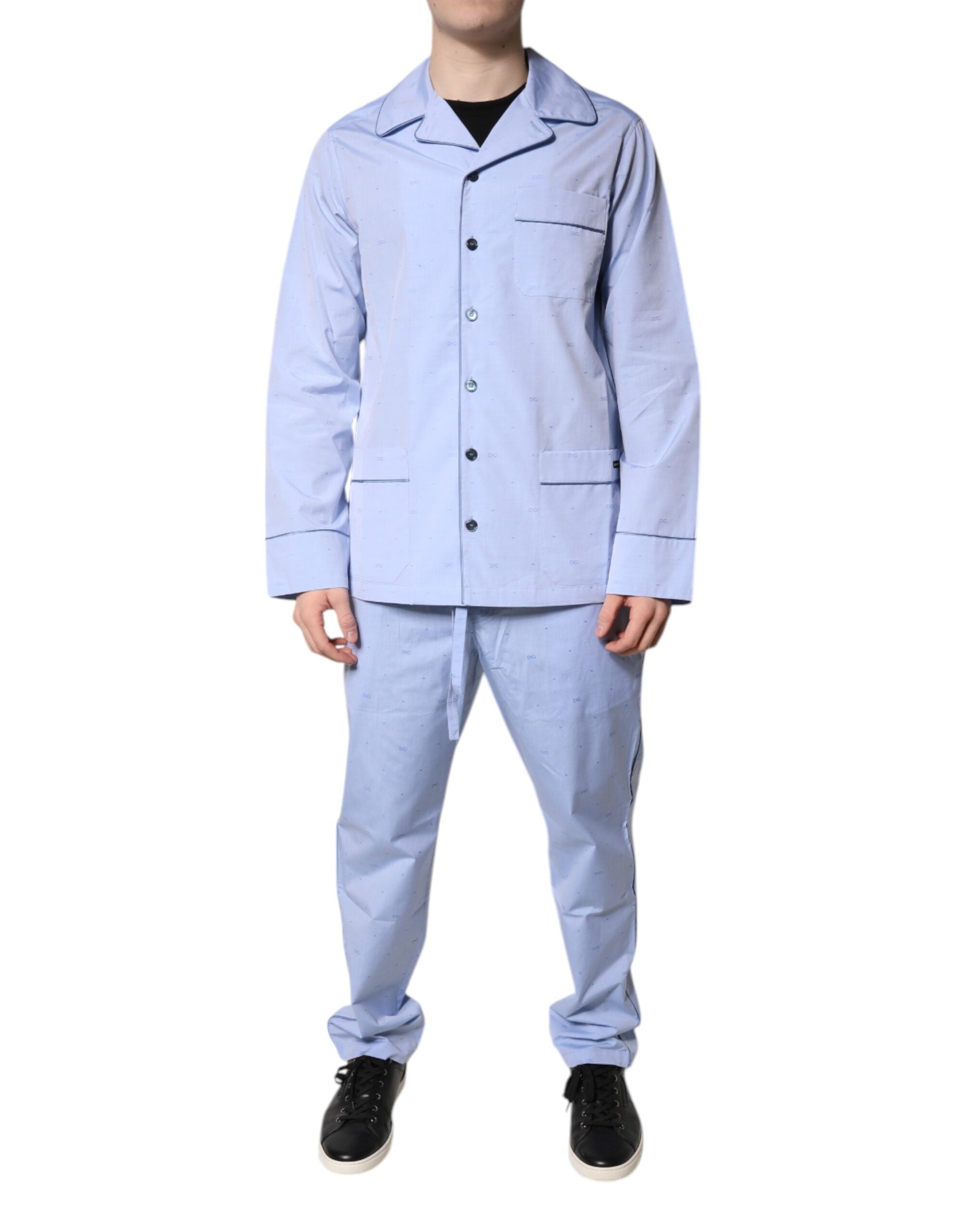 DG Embroidered Cotton Pajama Shirt — Blue