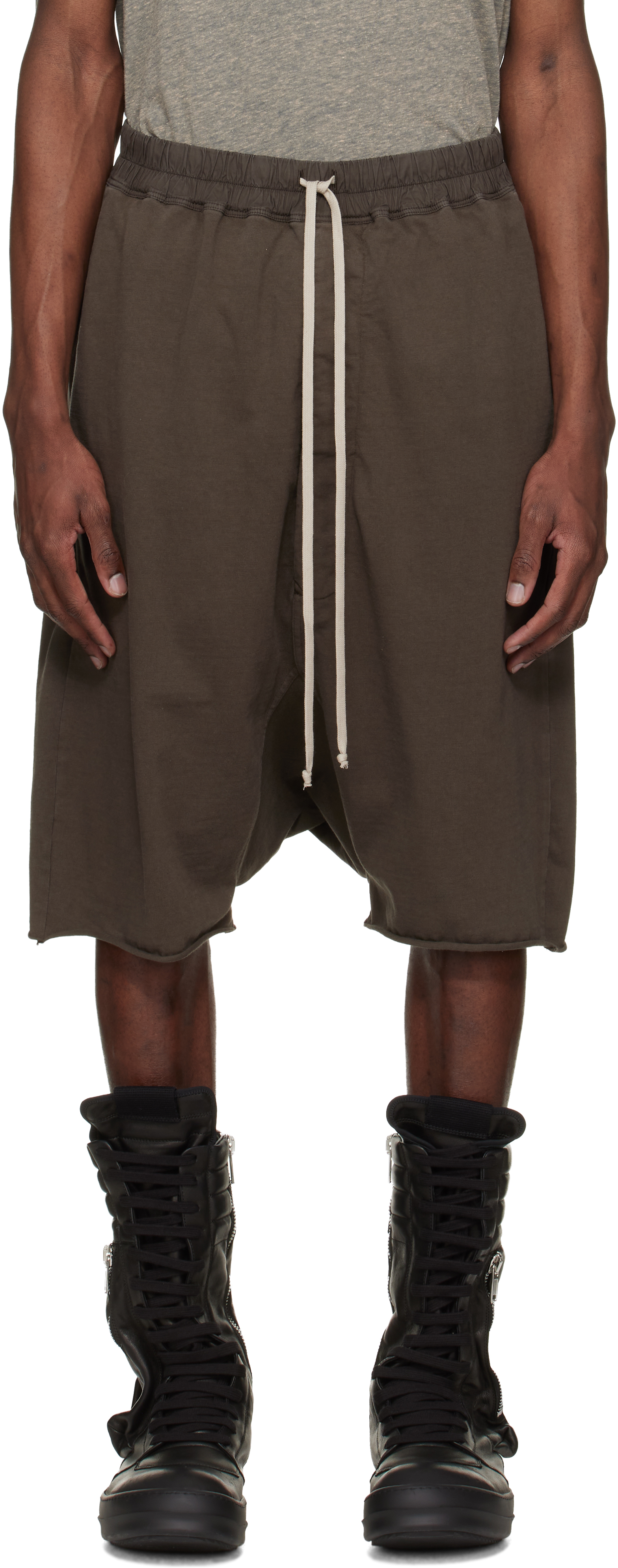 Brown Temple Drawstring Pod Shorts