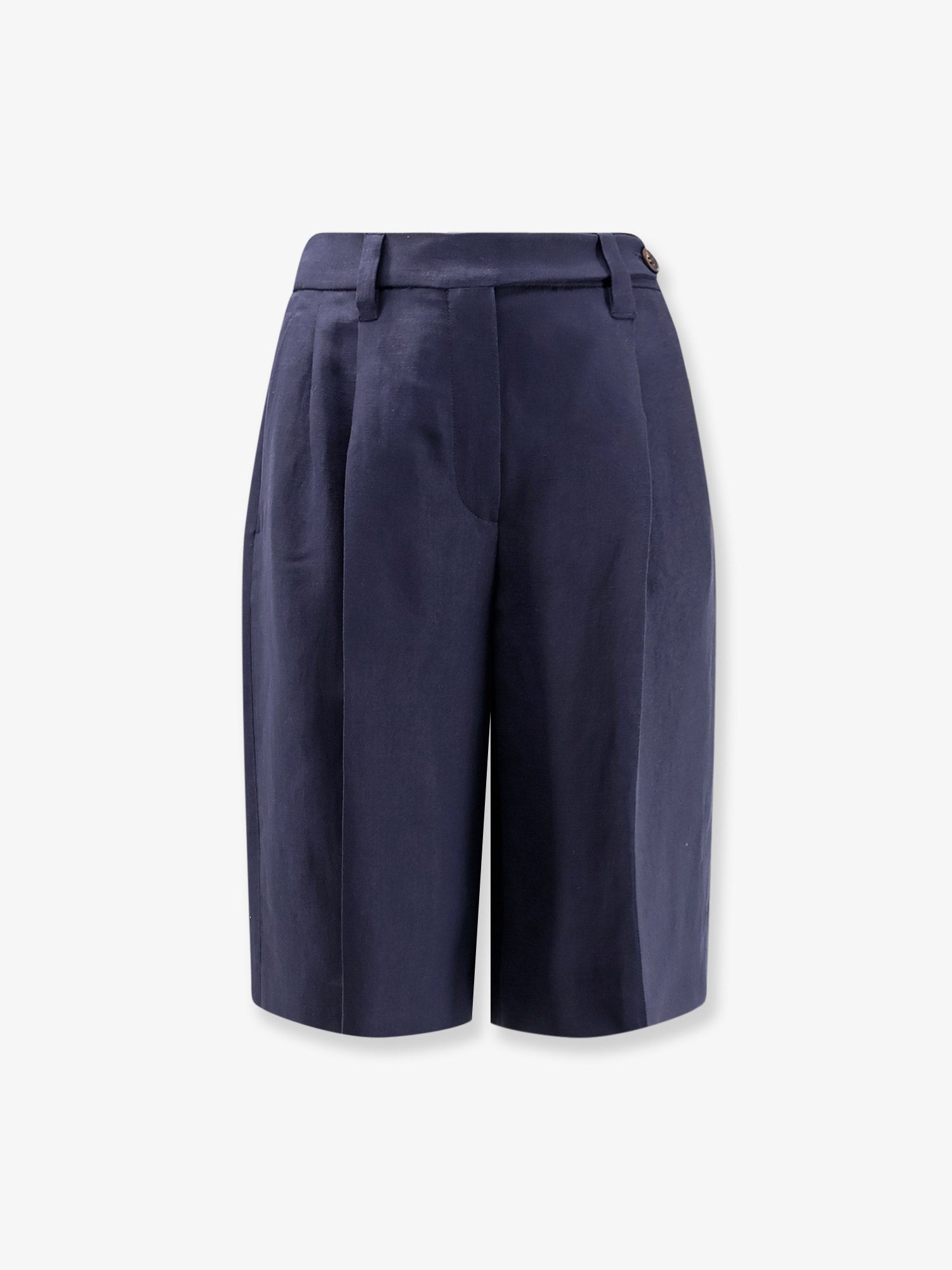 Viscose and Linen Bermuda Shorts — Blue