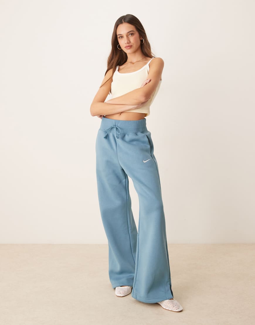 Nike Phoenix Fleece wide leg sweatpants in blue