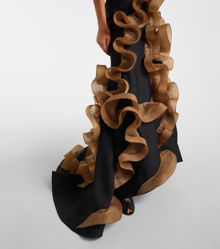 Explode ruffled wool and silk gown