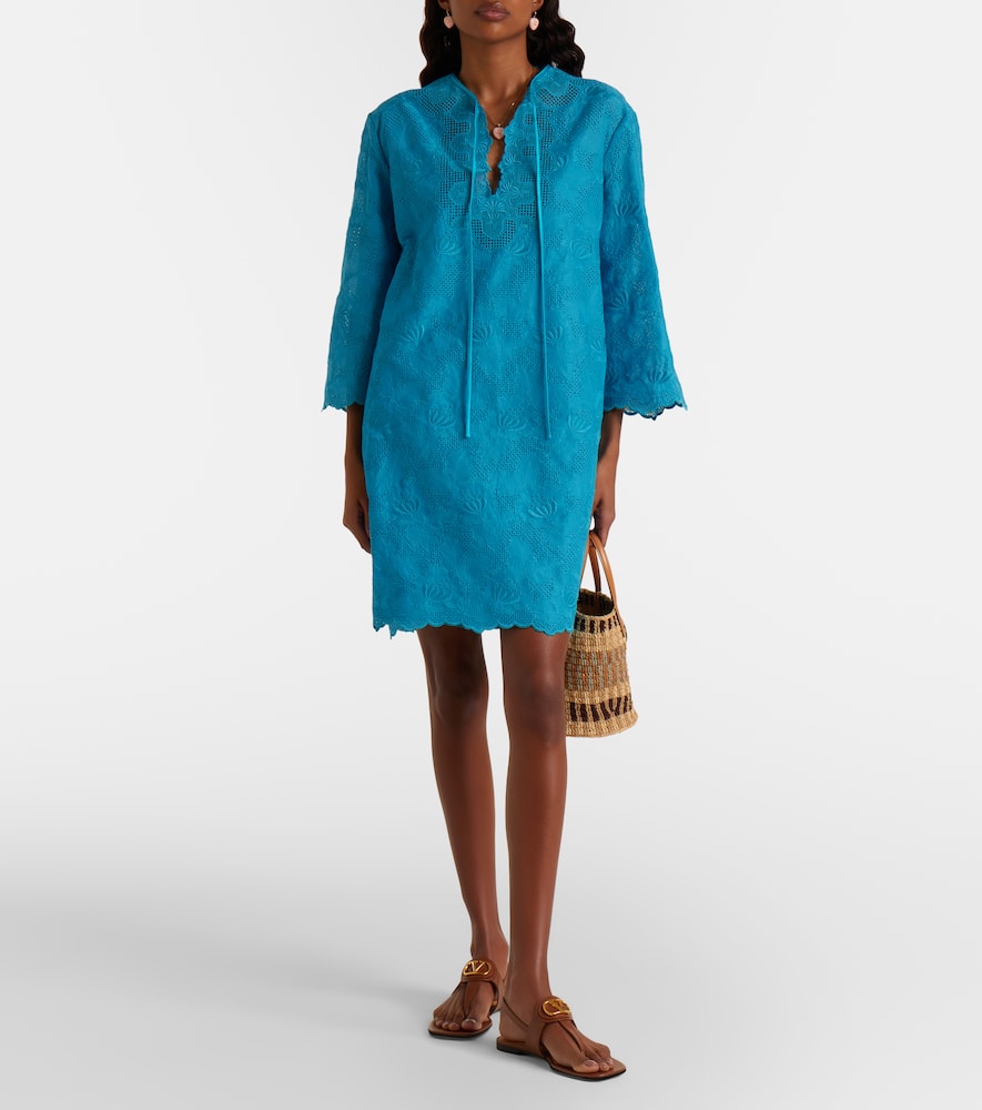 Broderie anglaise silk-trimmed cotton kaftan