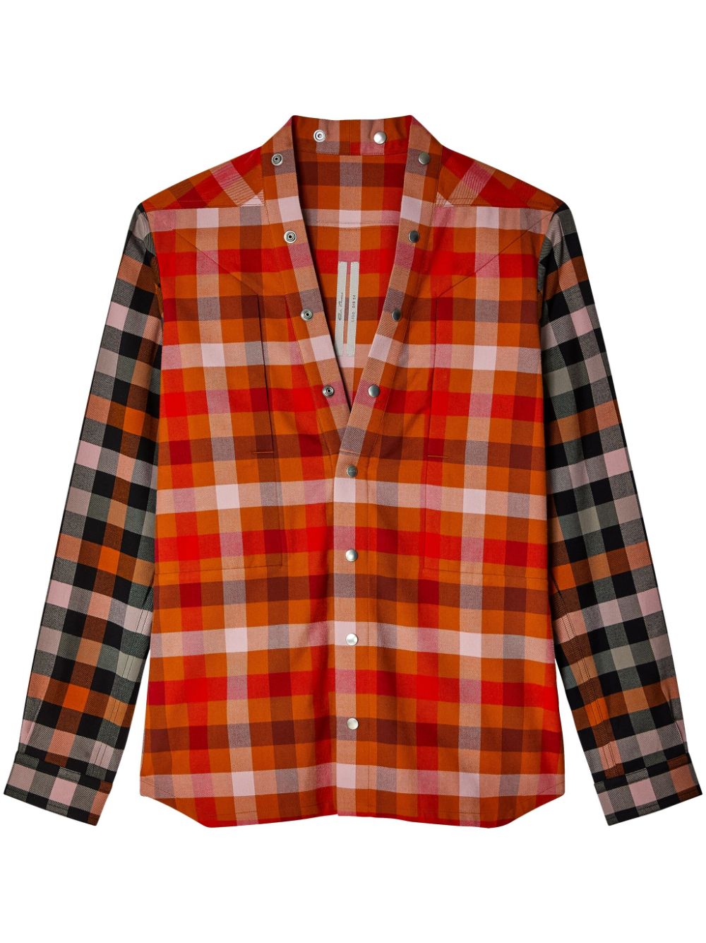 Check-print panelled shirt - Orange