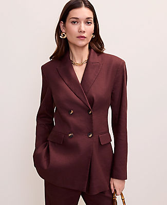 Ann Taylor The Petite Fitted Long Double Breasted Blazer in Linen Blend