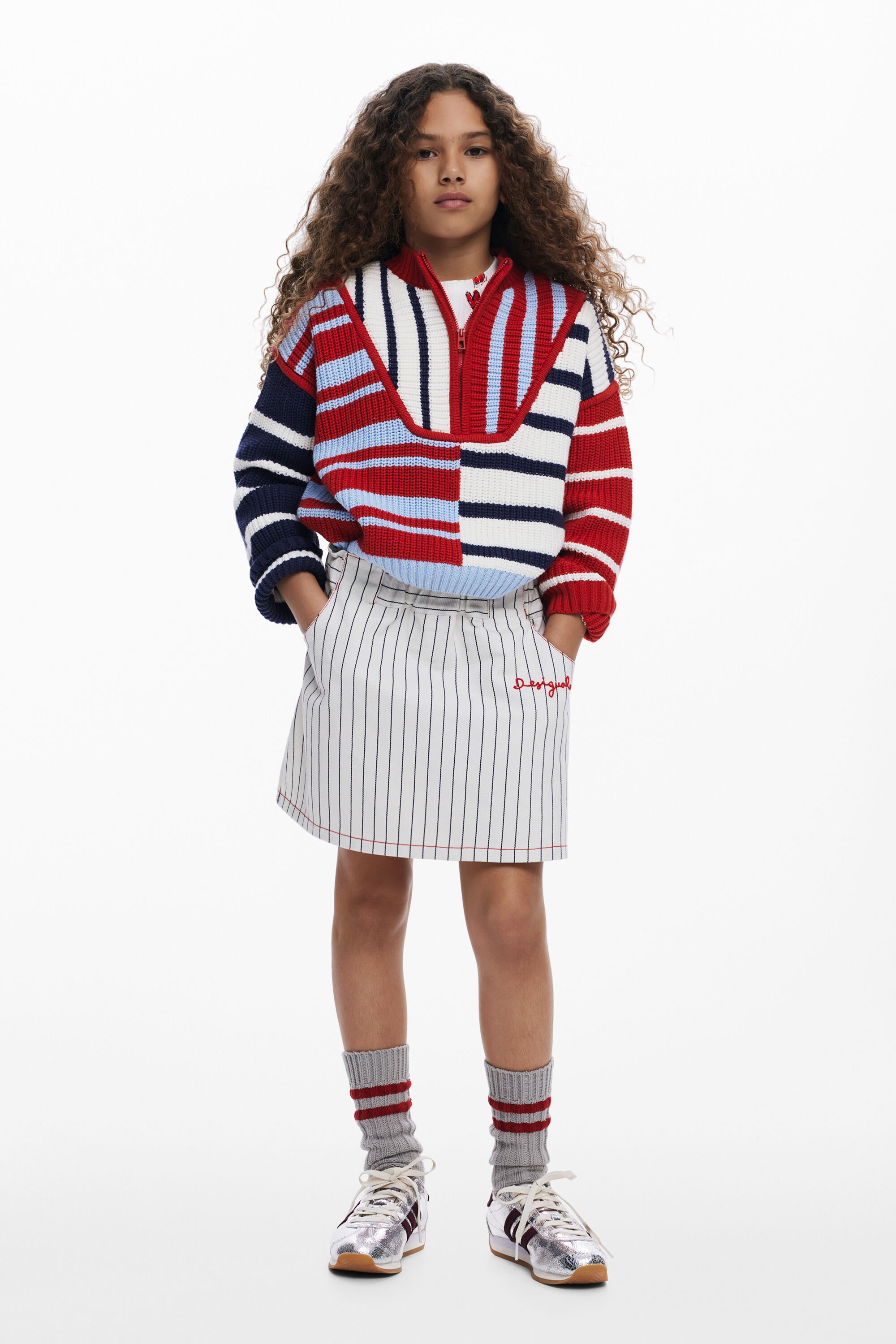 Striped zipper sweater
