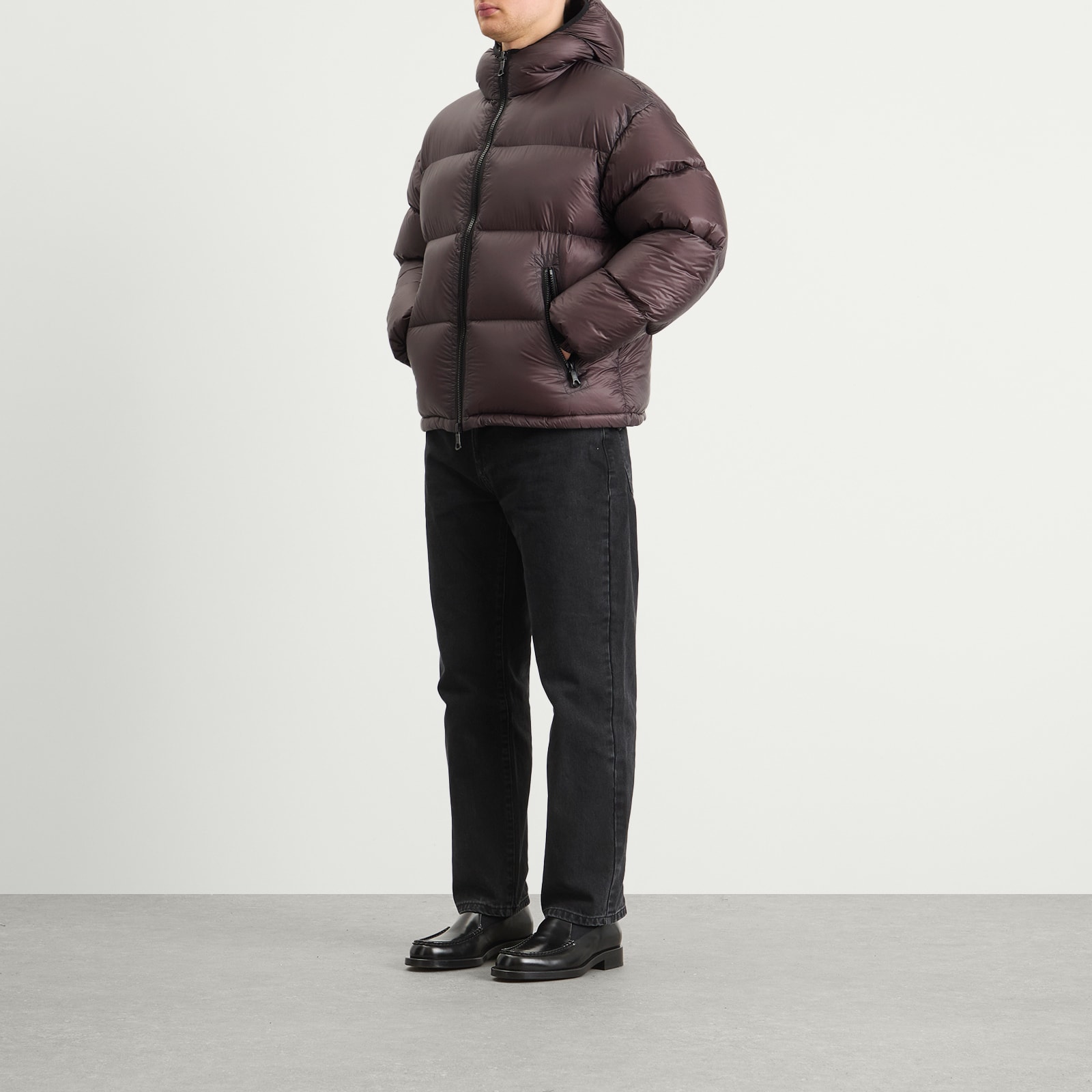 Men's Translucent Hooded Bubble Jacket in Raisin