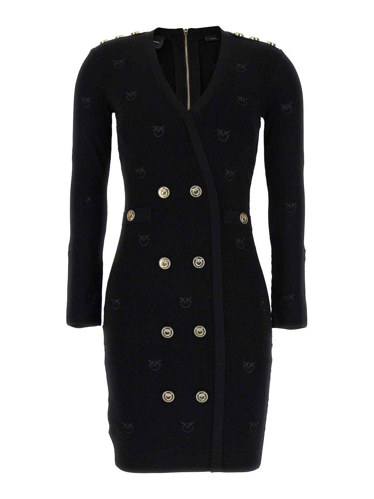 V-neck long-sleeve minidress - Black