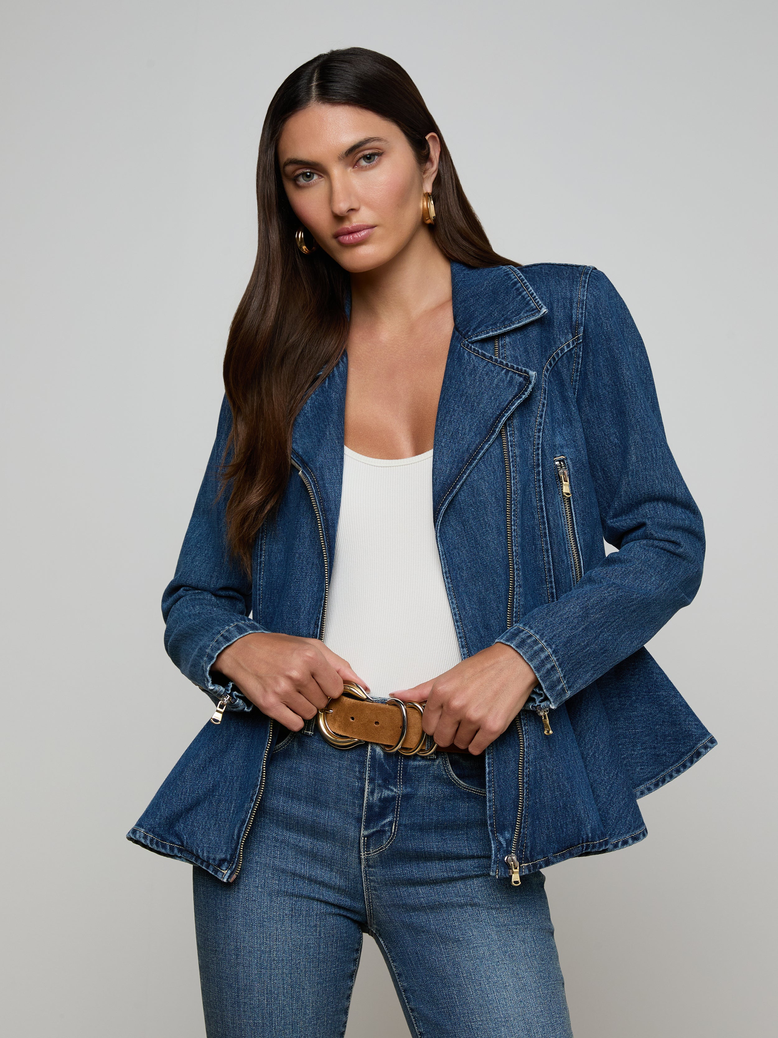 Moxie Peplum Biker Jacket In Norton