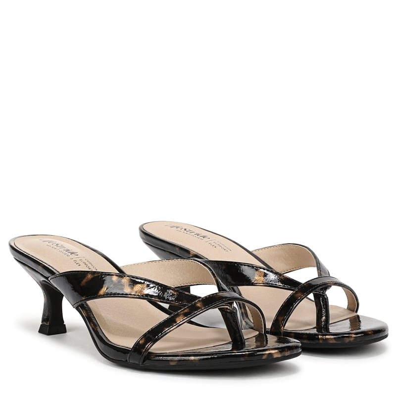 Women's Navine Thong Sandals (Black Tortoise Patent Leather)