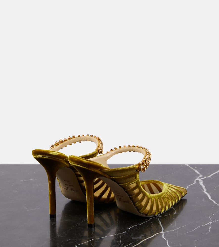Jimmy Choo Bing 100 embellished velvet and mesh mules