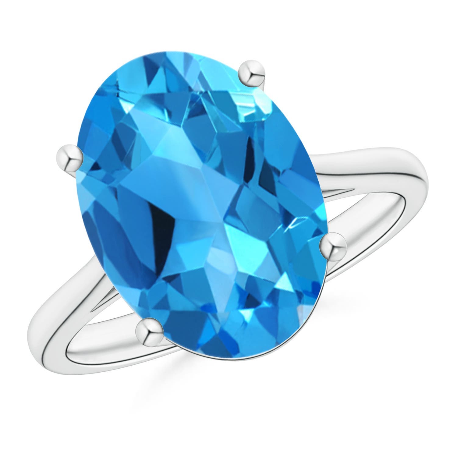 Angara 7.2 Carats Oval Solitaire Swiss Blue Topaz Cocktail Ring in Platinum