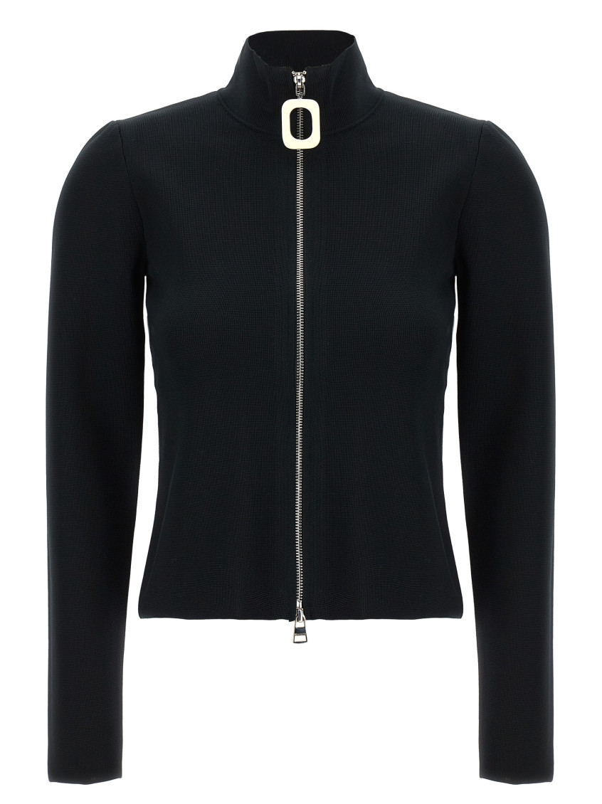 Zip-up fine-knit cardigan - Black