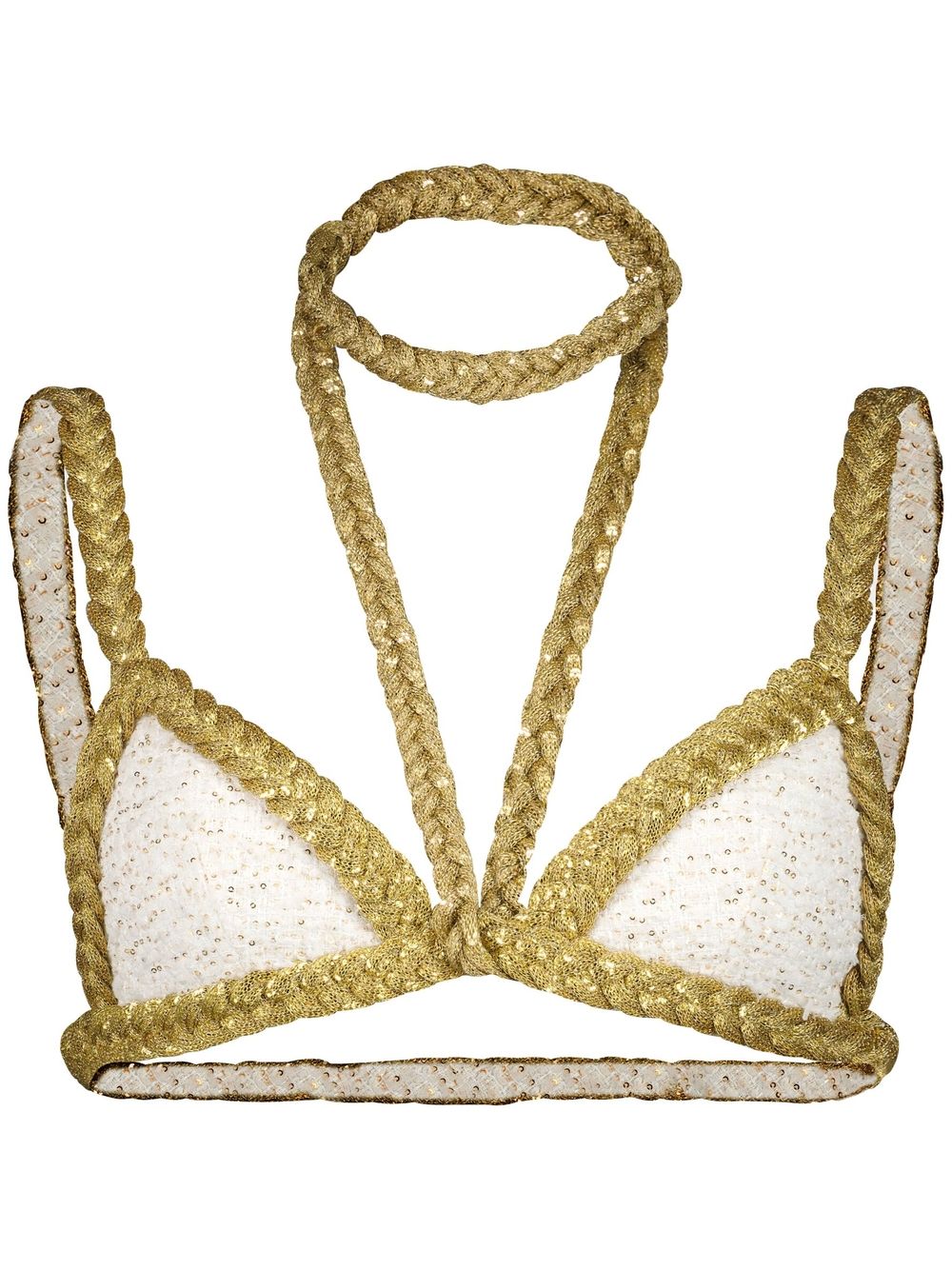Braided-trim tweed crop top - White