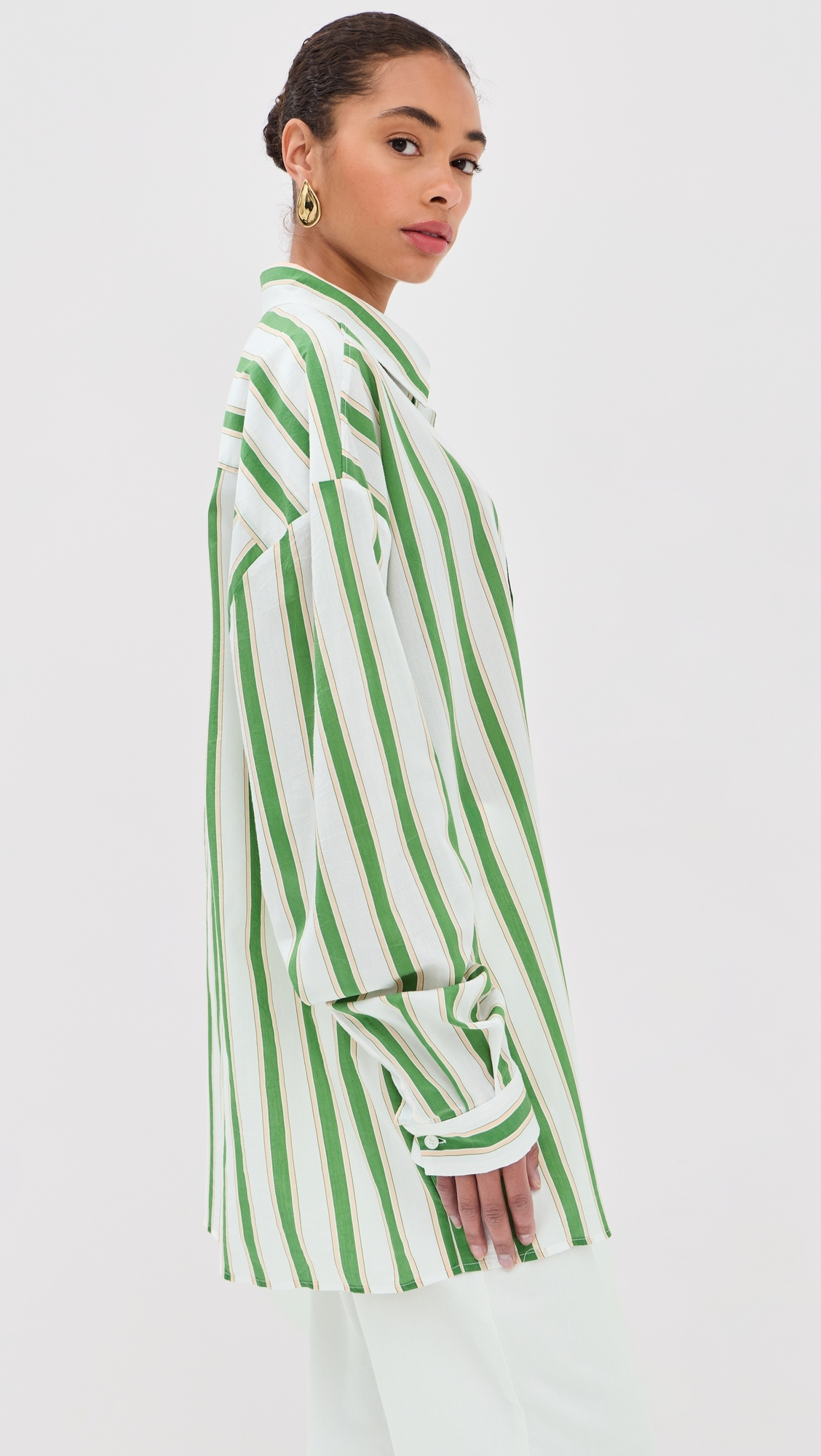 Button Down Shirt Green And White Stripes