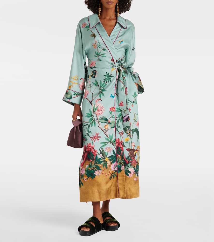 Midnight floral silk wrap dress