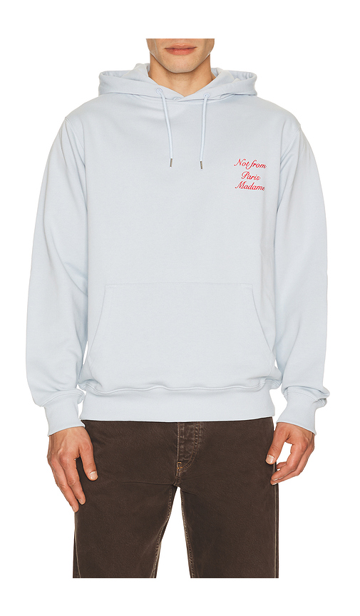 DrÃ´le De Monsieur Le Hoodie Slogan Calligraphy in Baby Blue. S. Also in M, L, XL/1X, XXL/2X
