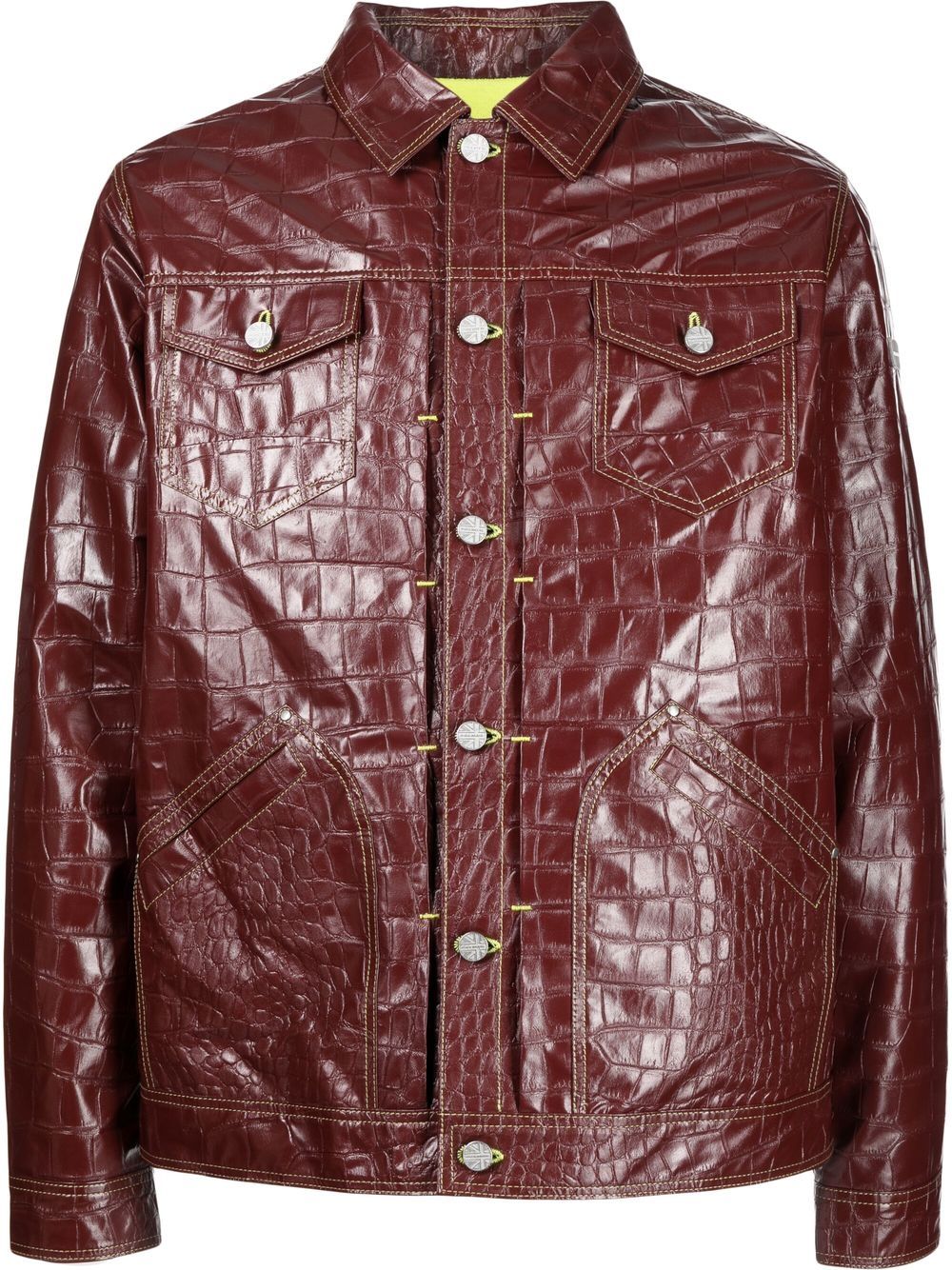 Crocodile-effect faux leather jacket - Red