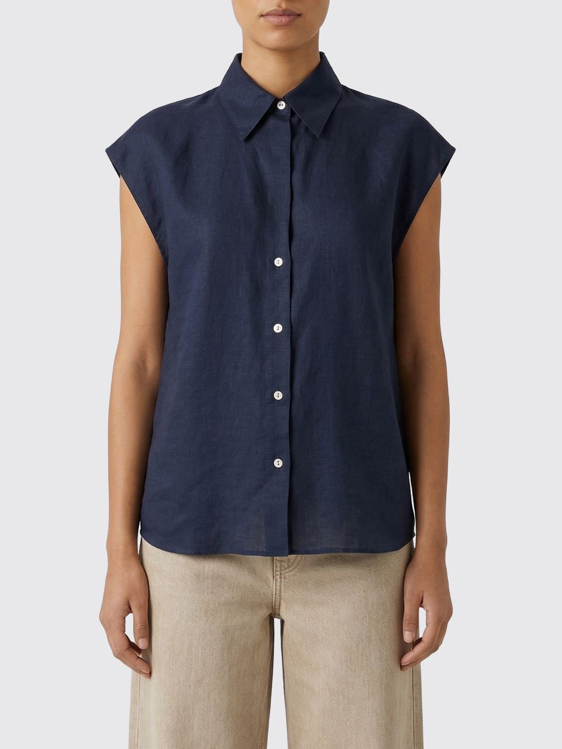 Linen Cap Sleeve Shirt