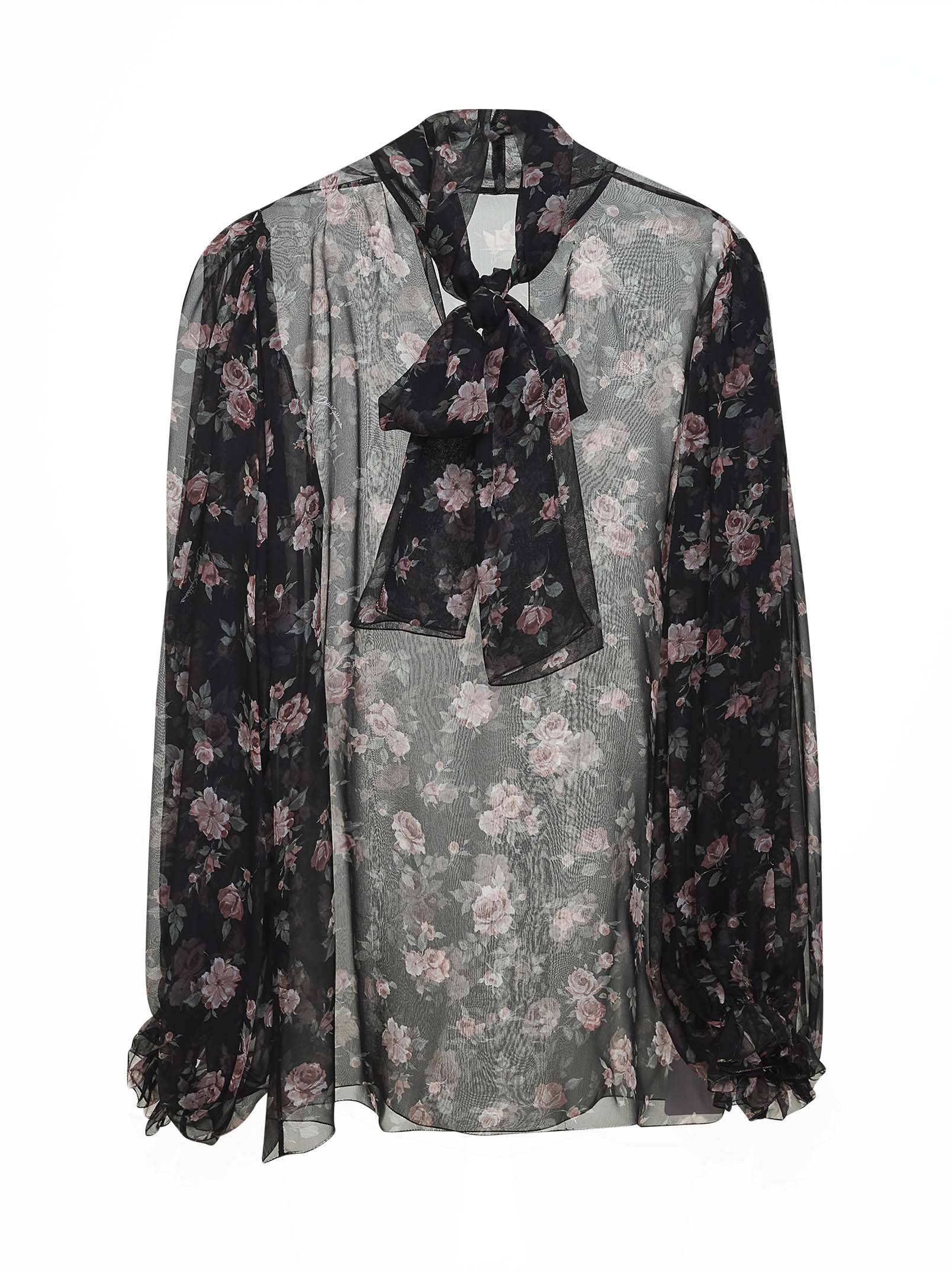 Vintage Rose Print Chiffon Dress — Black