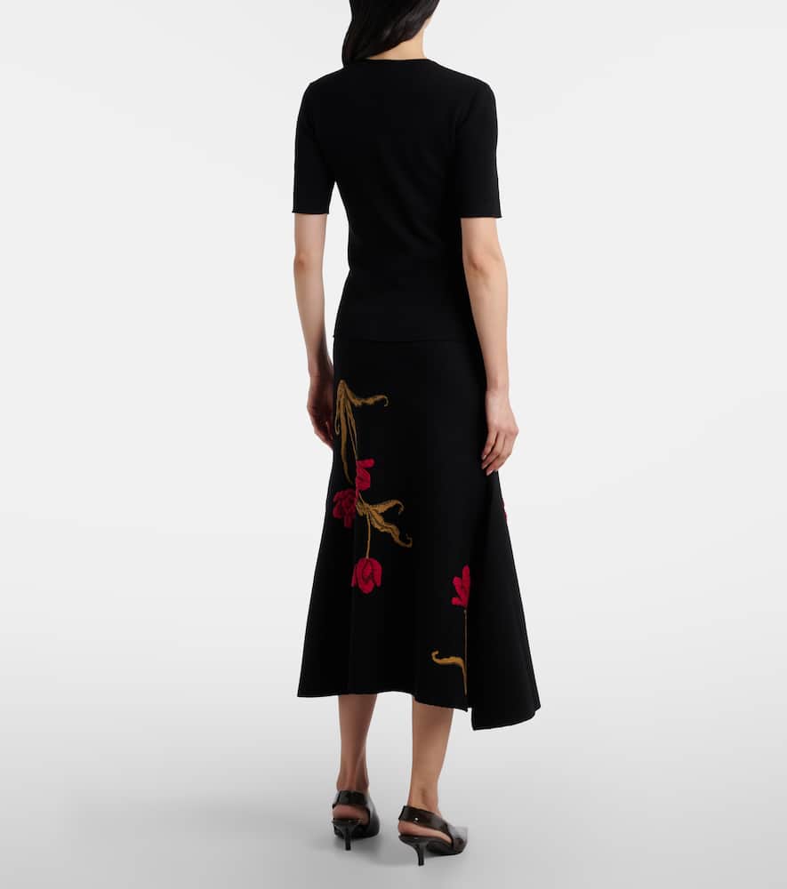 Floral jacquard midi skirt