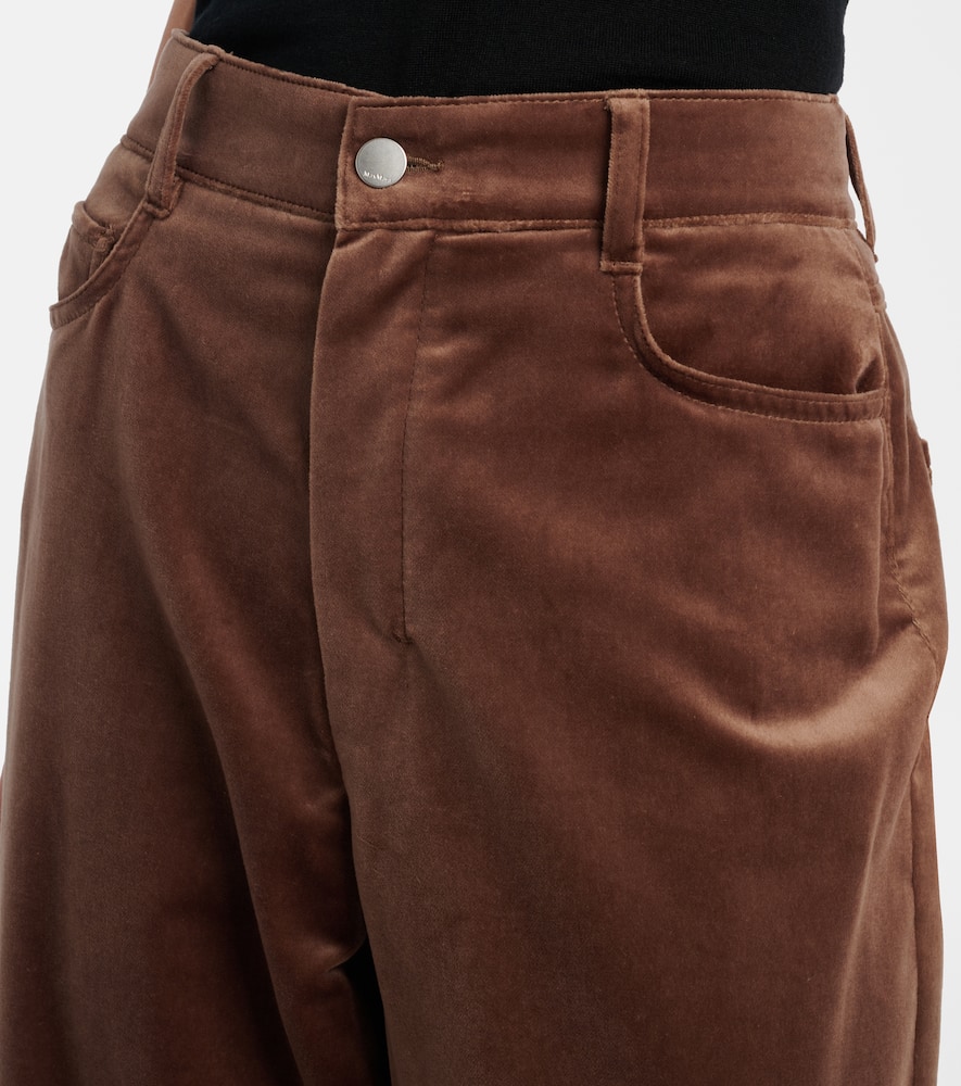 High-rise cotton velvet wide-leg pants
