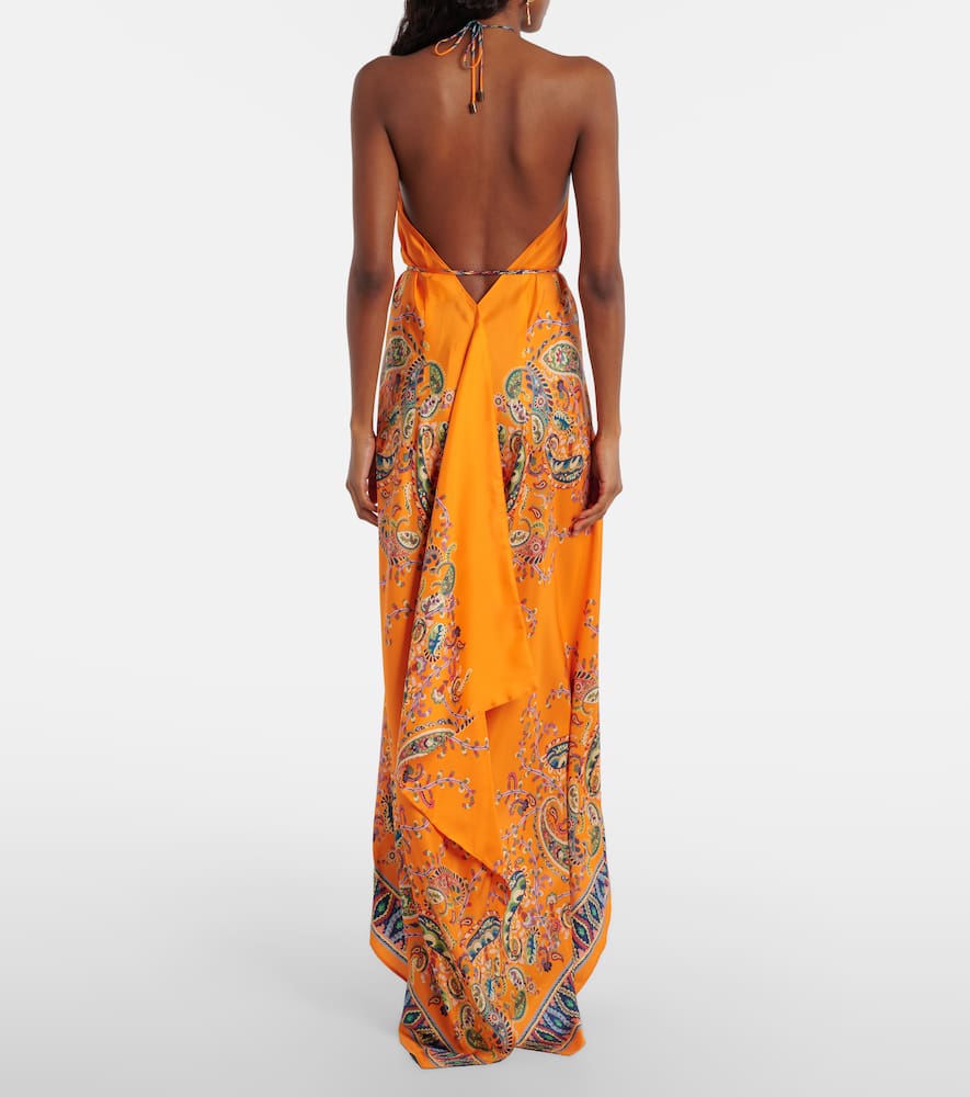 Paisley asymmetric open-back maxi dress