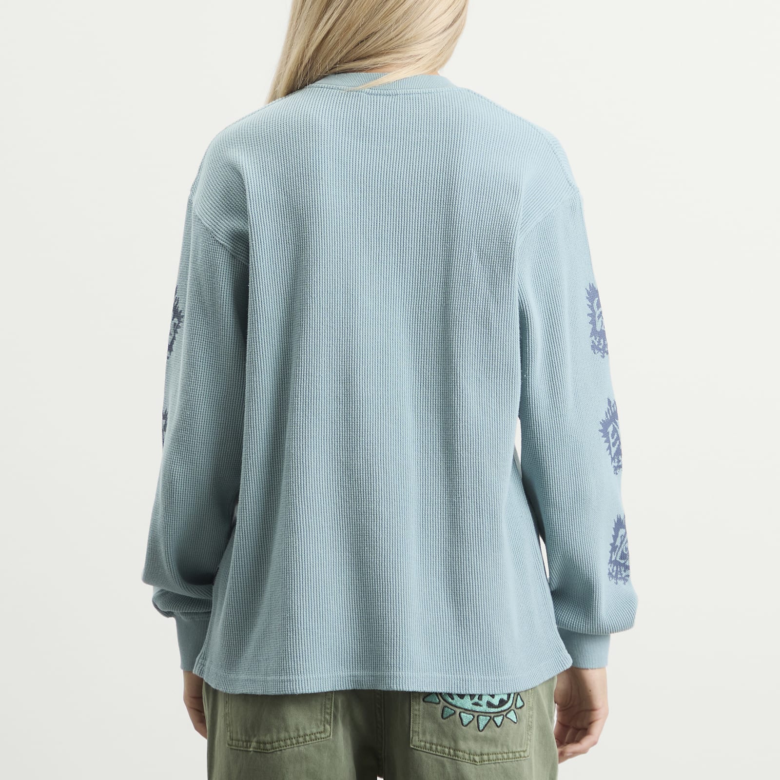 Women's Y.E.S Stamp Waffle Long Sleeve Light Blue